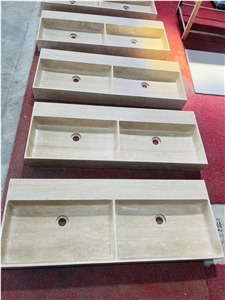 Beige Travertine Double Bathroom Sinks