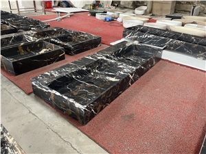 Black And Gold Marble Double Sinks For Bathroom