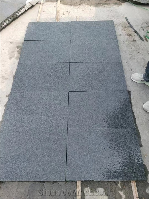 Sd-G654 Zhangqiu Black Granite Flamed Brushed Slabs Tiles
