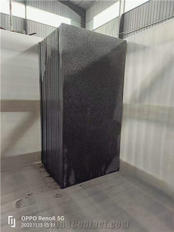 Sd-G654 Zhangqiu Black Granite Flamed Brushed Slabs Tiles