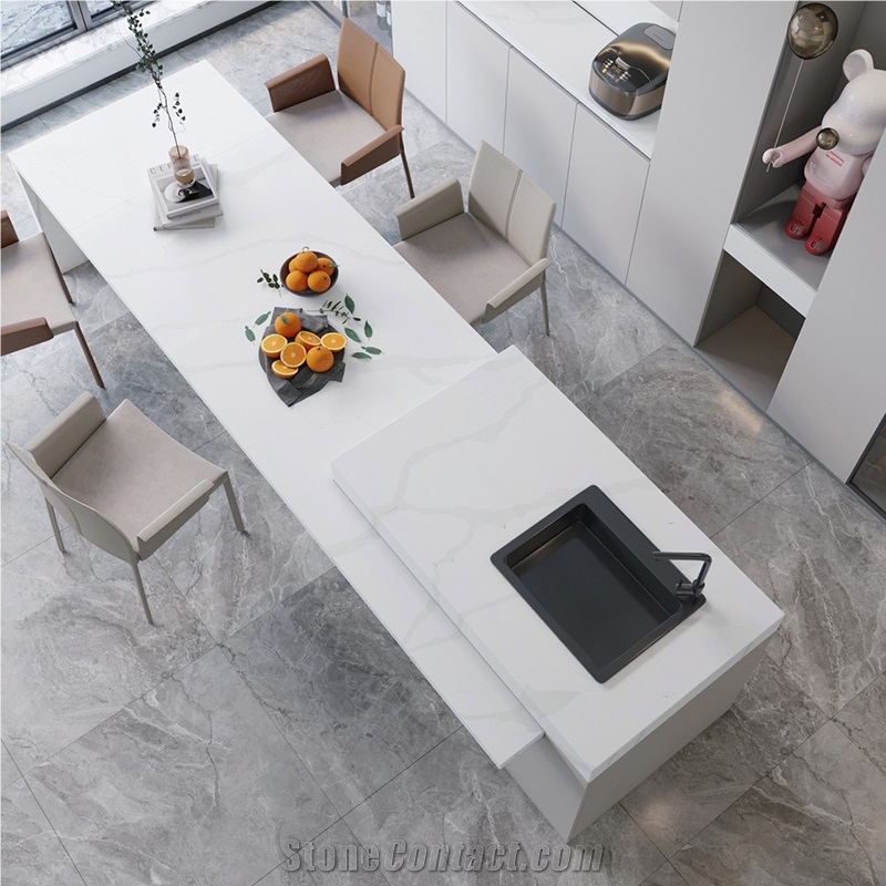 DXQ003 Calacatta White Natural Vein Artificial Quartz Slabs