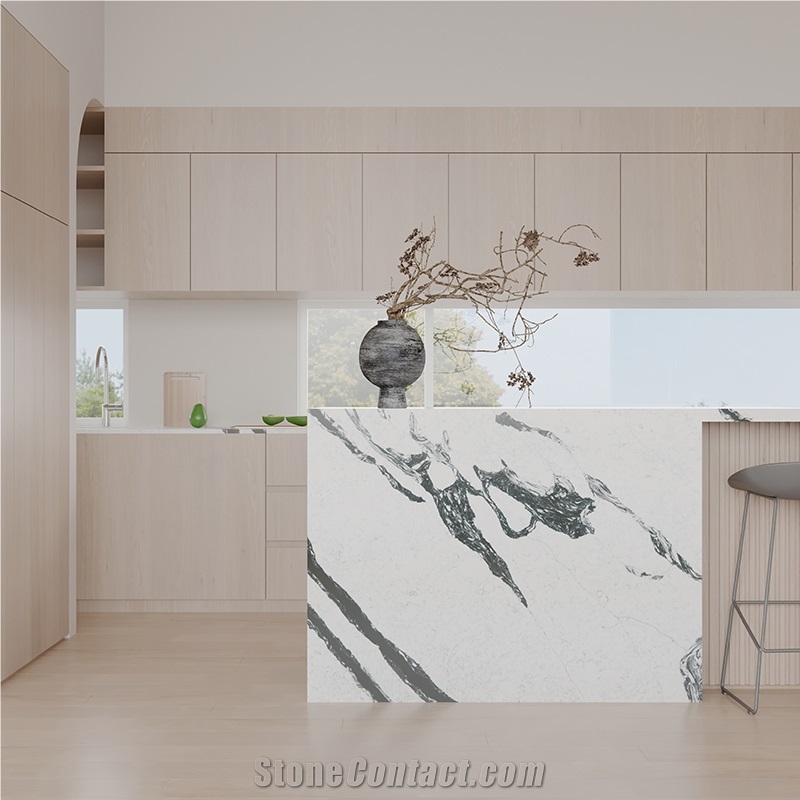 DXQ8007 Calacatta Thcik Black Vein Engineered Quartz Tile
