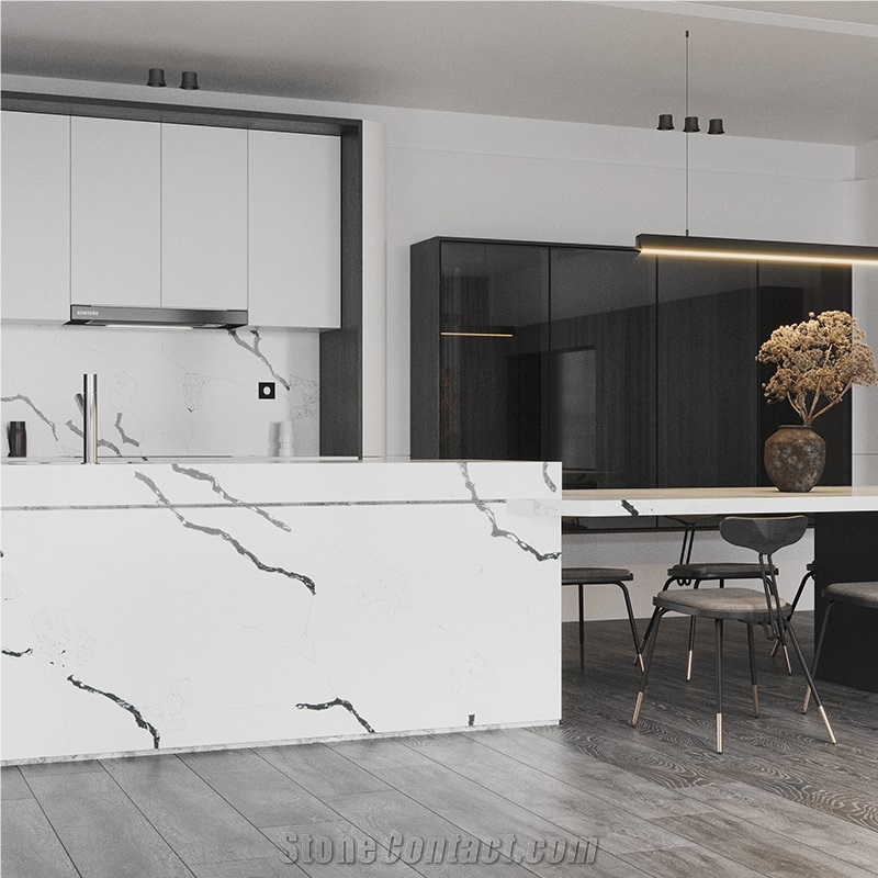 DXQ8019 Calacatta Black Veins Quartz Stone Slabs