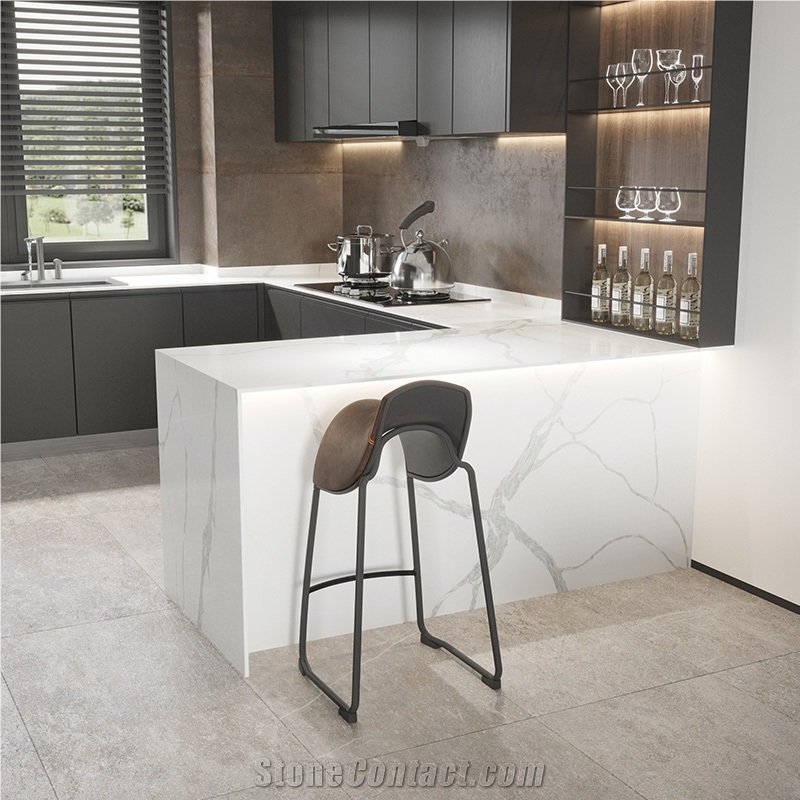 DXQ8025 Carrara White Quartz Stone For Kitchen