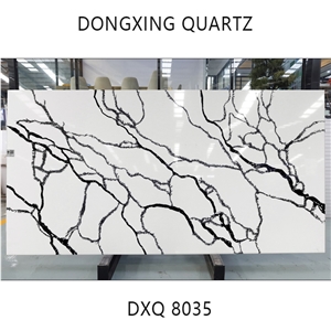 DXQ8035 Carrara Black Vein Quartz Stone Glossy Slabs
