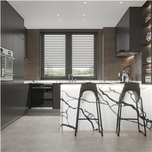 DXQ8035 Carrara Black Vein Quartz Stone Glossy Slabs