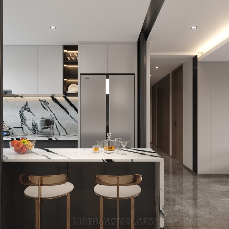 DXQ8036 Carrara Black Vein Quartz Stone Tile