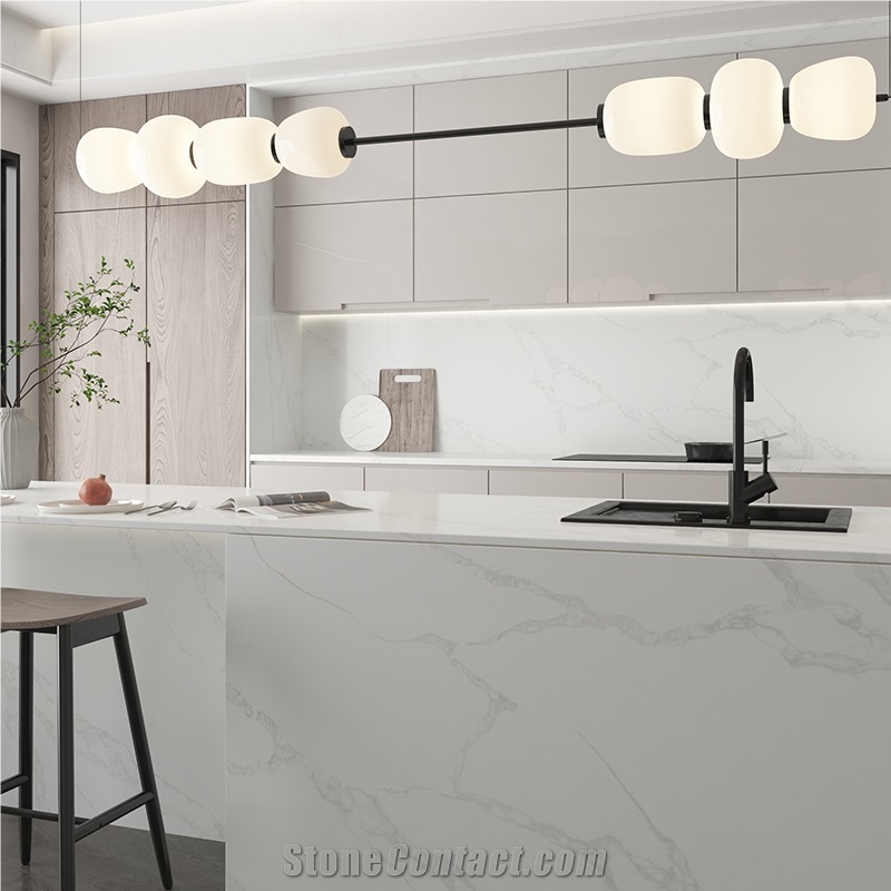 DXQ9022 Calacatta Light Grey Vein Quartz Overlay Slabs