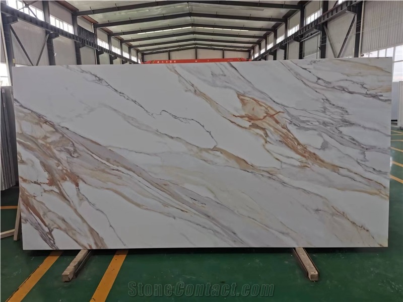 Print Quartz Slabs ,Calacatta Quartz ,Gold White