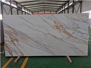 Print Quartz Slabs ,Calacatta Quartz ,Gold White Print Quartz Slabs ,Calacatta Quartz ,Gold White