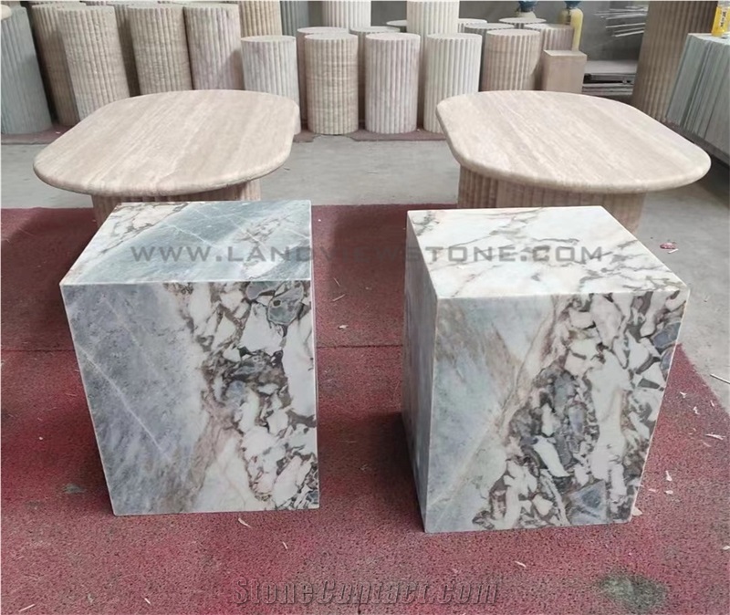 Oval Beige Travertine Dining Table Top With Scalloped Edges