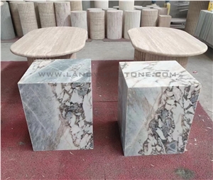 Oval Beige Travertine Dining Table Top With Scalloped Edges