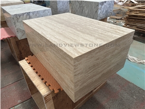Plinth Low Beige Travertine Block Square Coffee Tables