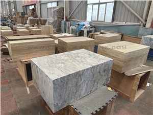 Plinth Low Beige Travertine Block Square Coffee Tables