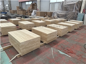 Plinth Low Beige Travertine Block Square Coffee Tables