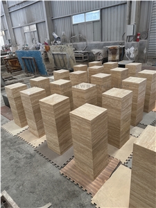 Plinth Low Beige Travertine Block Square Coffee Tables