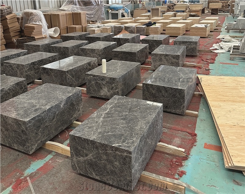 Savannah Grey Marble Plinth Square Coffee Tables