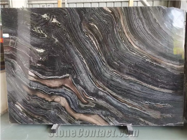 Chinese Black Wooden Marble Large Size Slabs Tile Polished
