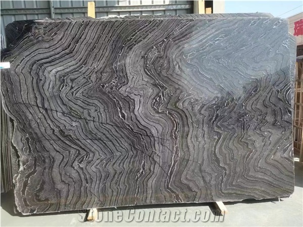 Chinese Black Wooden Marble Large Size Slabs Tile Polished