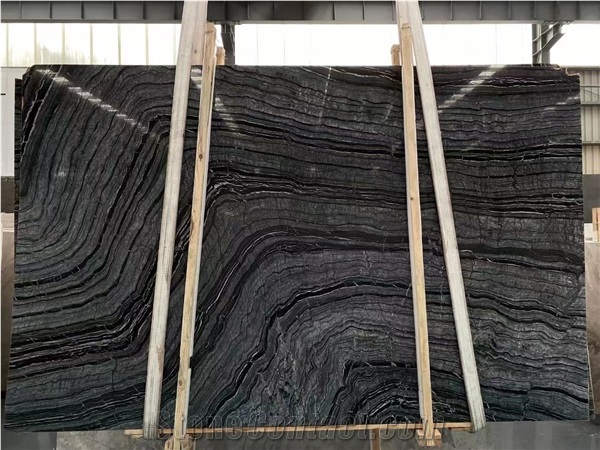 Chinese Black Wooden Marble Large Size Slabs Tile Polished