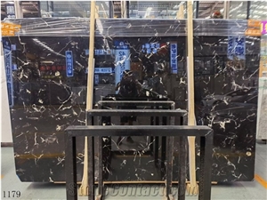 Chinese Ice Black Marble 1.8Cm Slabs For Interior Design Use