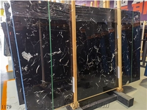 Chinese Ice Black Marble 1.8Cm Slabs For Interior Design Use