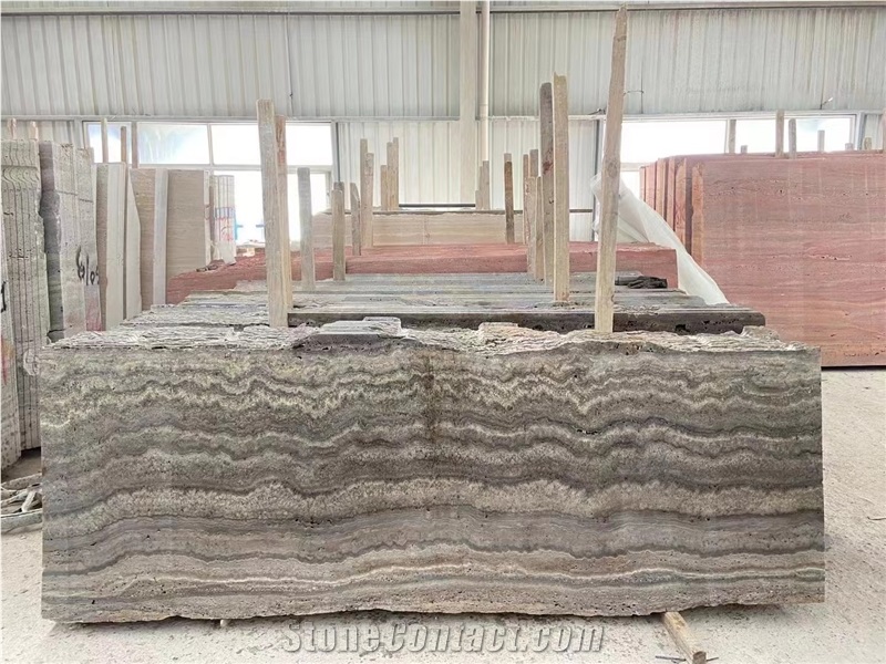 Iran Silver Persiano Grey Brown Travertine Slab For All Use