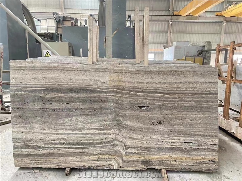 Iran Silver Persiano Grey Brown Travertine Slab For All Use