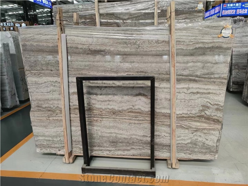 Iran Titanium Silver Travertine Takab Ash Slab For Wall Use