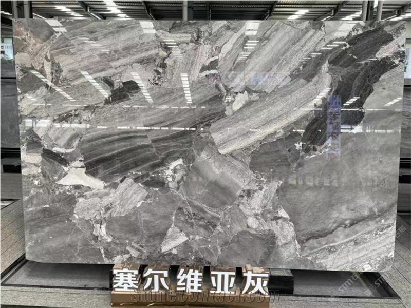 Silver Breccia Marble Fantasy Breccia Grey Slab For Decor