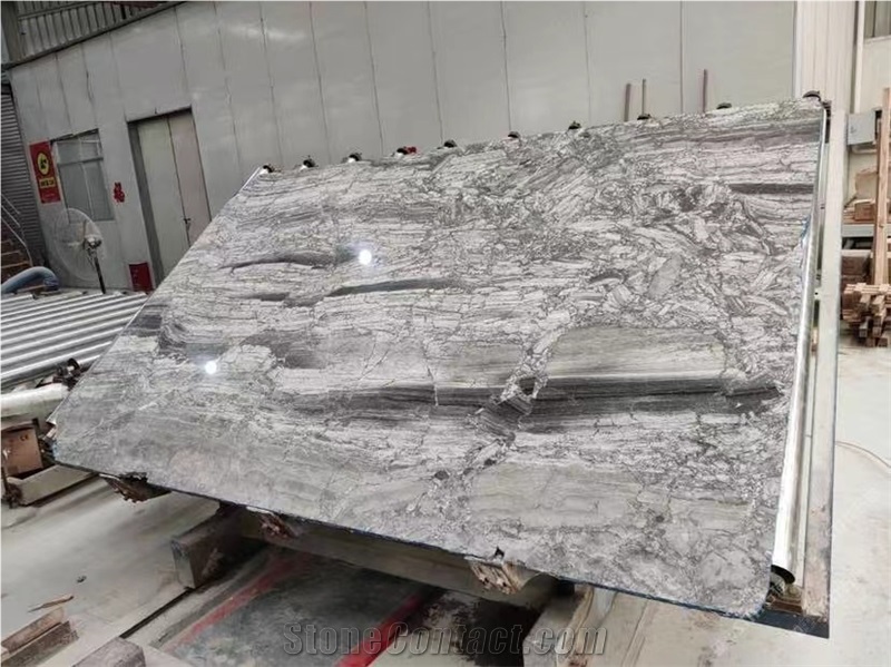 Silver Breccia Marble Fantasy Breccia Grey Slab For Decor