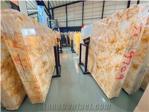 Turkey Sunset Onyx Yellow Slabs For Bedroom Design Use