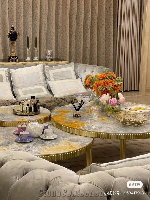 Gold Blue Jade Onyx For Living Room Table Design