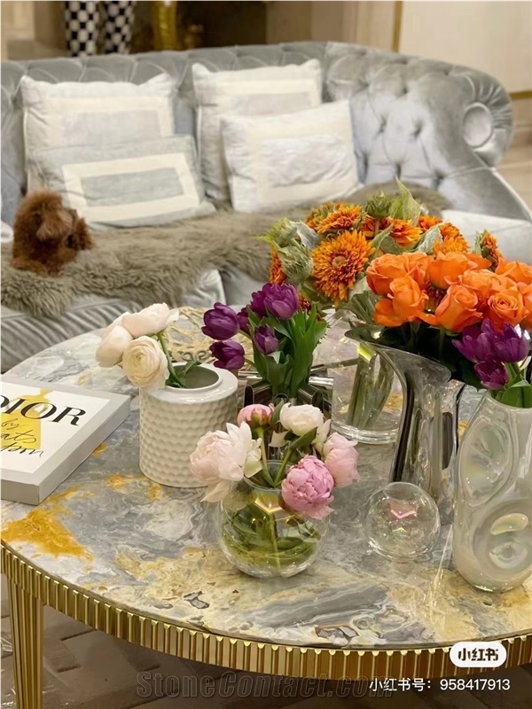 Gold Blue Jade Onyx For Living Room Table Design