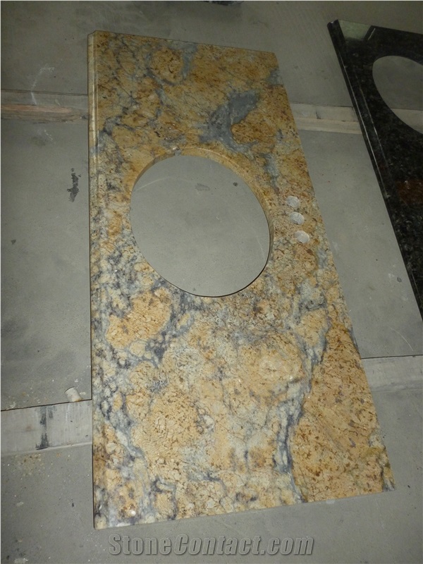 GOLDTOP OEM/ODM Giallo Golden Flower Granite Vanity Tops