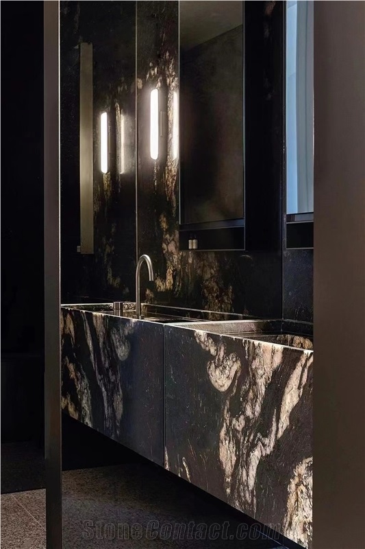 Luxury Cosmic Black With Gold Veins Granite Countertops