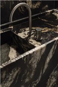 Luxury Cosmic Black With Gold Veins Granite Countertops