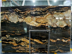 Luxury Cosmic Black With Gold Veins Granite Countertops