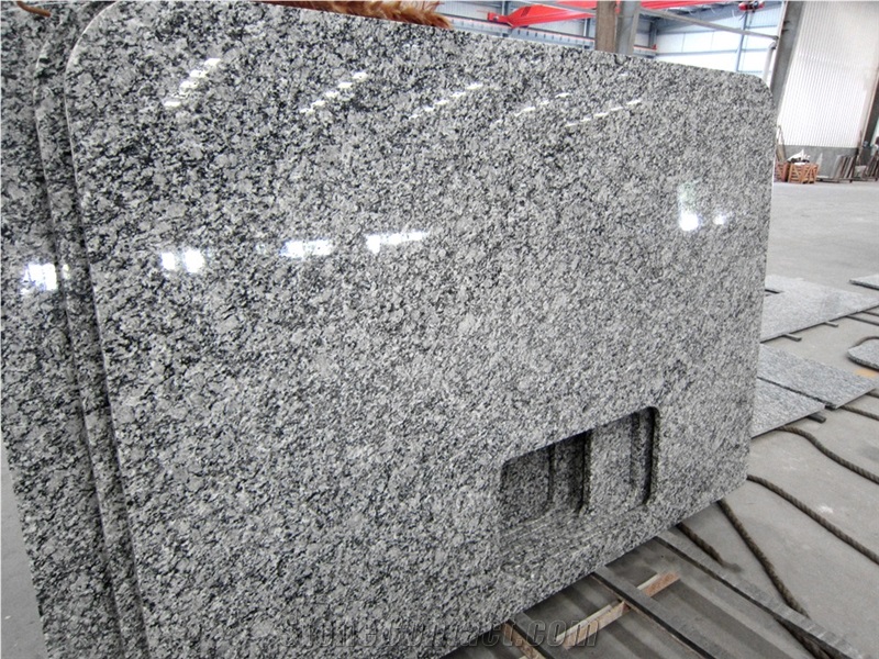 Snowflake Polished Natural Granite Wave White Kitchen Island