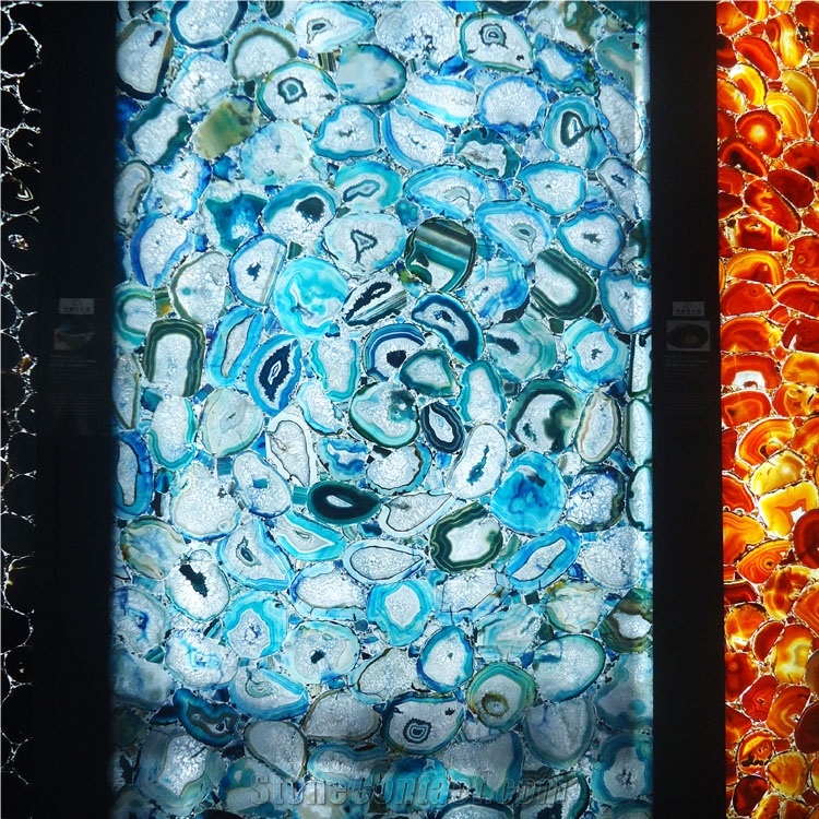 Backlit Semiprecious Blue Agate Stone Tile Gemstone Slab