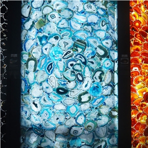 Backlit Semiprecious Blue Agate Stone Tile Gemstone Slab