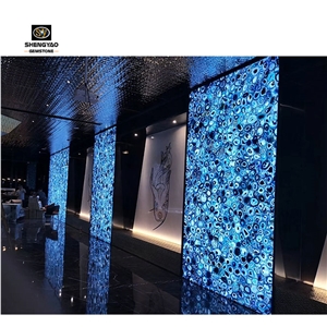Backlit Semiprecious Blue Agate Stone Tile Gemstone Slab