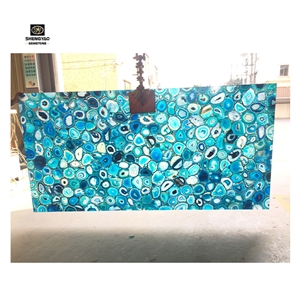 Backlit Semiprecious Blue Agate Stone Tile Gemstone Slab