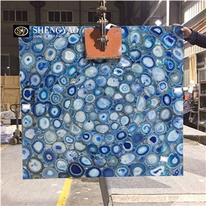 Backlit Semiprecious Blue Agate Stone Tile Gemstone Slab