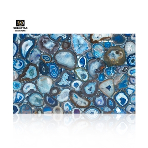 Backlit Semiprecious Blue Agate Stone Tile Gemstone Slab