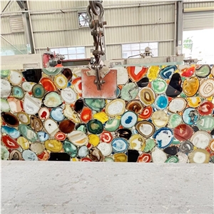 Backlit Semiprecious Stone Tile Rainbow Mix Agate Stone Slab