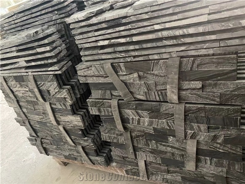 4-Layer Stone Stacked Veneer Kenya Black Marble Wall Ledgers