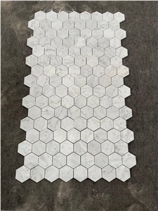 Bianco Carrara Hexagon 3" Bathroom Mosaic Wall Tile Design