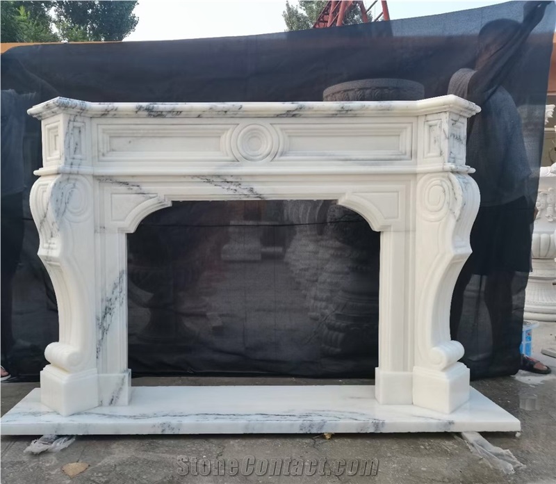 Carved Marble Fireplace White Jade Indoor Fireplace Mantel