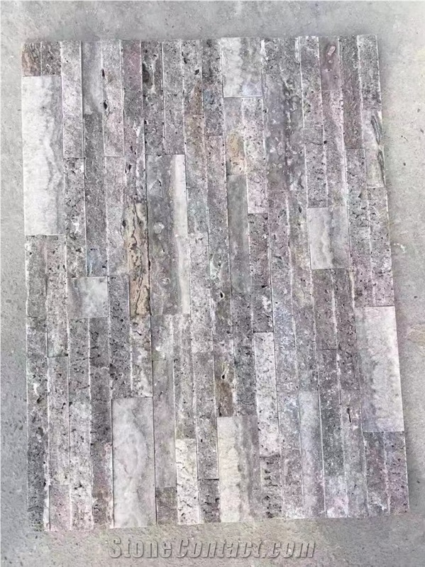 Exposed Stacked Wall Stone Silver Travertine Ledger Cladding